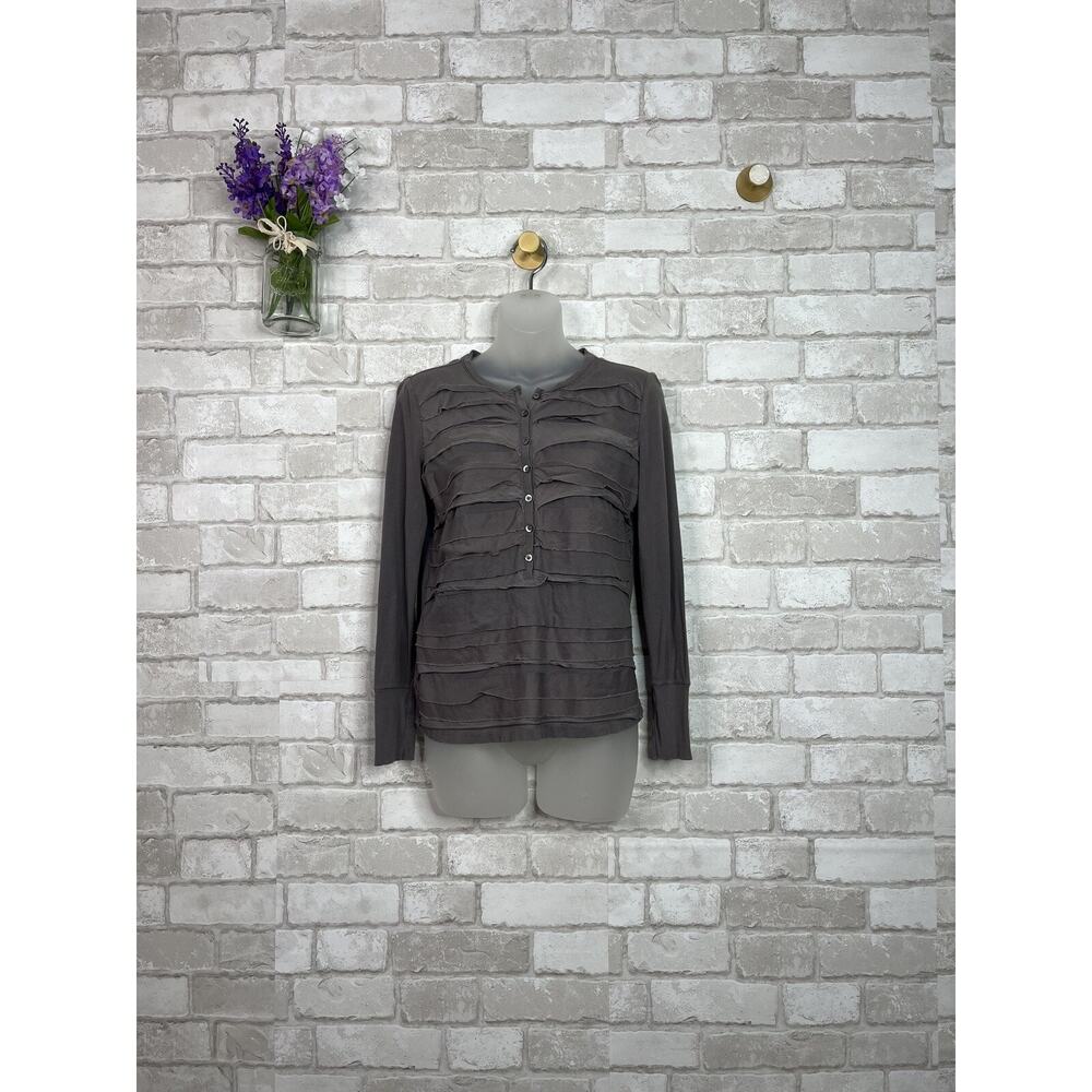 LOFT Petites Cotton/Silk Grey Henley T-Shirt